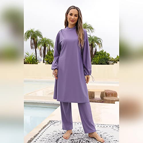 Women Muslim Swimwear Islamic Modest Swimsuit 3 Pieces Full Cover Hijab Long Sleeve Burkini Top Dress + Pants3