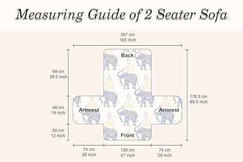Image of Cloth Fusion 300 GSM Quilted Jaipuri Theme Printed 2 Seater Sofa Cover Mat-Style Fully Covered with Armrest Pockets, Adjustable Straps & Lock Fit (120 cm Seat Run, Elephant Motif)