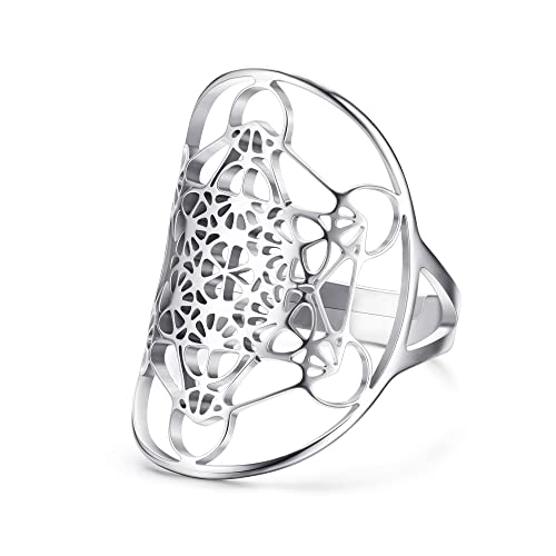 Chriscoco Bague Femme Acier Inoxydable Bague Metatron Argent Bague Arbre de Vie Femme Bande Évidé Bague Bijoux Cover
