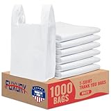 Fuxury Plastic Bags White (Plain) - 1000 Pack (11.5”x 6.5" x 21”) with Handles for Small Business, Restaurants, Grocery, Trash, Retail Shopping T Shirt Bags in Bulk