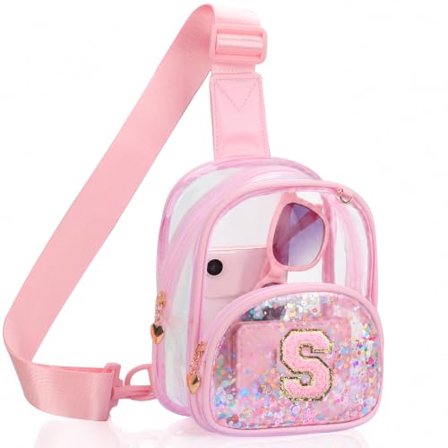 Image of Birthday Gifts for for Girls Women- Small Initial Sling Bag Cross Body Bag Fanny Pack for Girls Pink Clear S