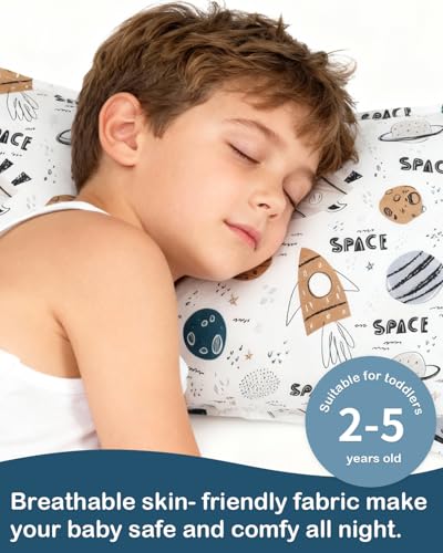 Image of ALVABABY Toddler Pillowcases 2 Pack Organic Cotton Fit 13 inchx 18 inch or 12 inchx16 inch Kids Pillow Cover Envelope for Girl Boy Travel(Pillowcase Only)