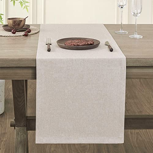 Image of ZeeMart Basic Linen Style Table Runner, 14x72 Inch Light Tan | Mitered Corner Design, Medium Weight Fabric, Rustic Farmhouse Style, Machine Washable Easy Care Everyday Table Scarf