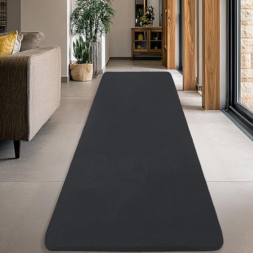 Image of Large Modern Runner Rugs for Living Room Bedroom, 2x8 Feet Dark Grey Ultra Soft Thickened Memory-Foam Indoor Rug, Comfy Aesthetic Solid Minimalist Carpets for Girls Boys Nursery Dorm Home Decor