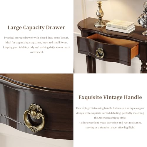 Mesa consola con cajón mesa de entrada semicircular de madera con estante de almacenamiento 7