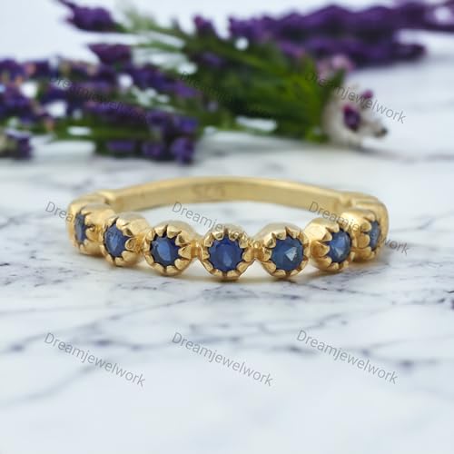 Generic Dainty Sapphire Eternity Band Sapphire Wedding Band Sapphire Stacking Band, September Birthstone, Minimalist Ring, Simple Ring, Gift for Her BY DREAMJEWELWORK, Blue2