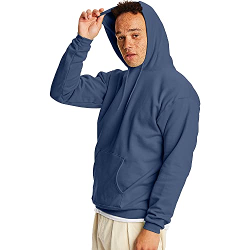 Image of Hanes Men's, EcoSmart, Cotton-Blend Hooded Sweatshirt, Plush Fleece Pullover Hoodie