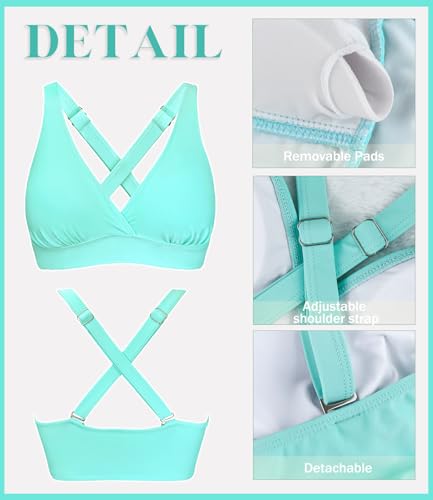 Image of Women's Sporty Adjustable Wide Straps Bikini Top Large Bust Criss Cross Back Supportive Swimsuit Tops Only