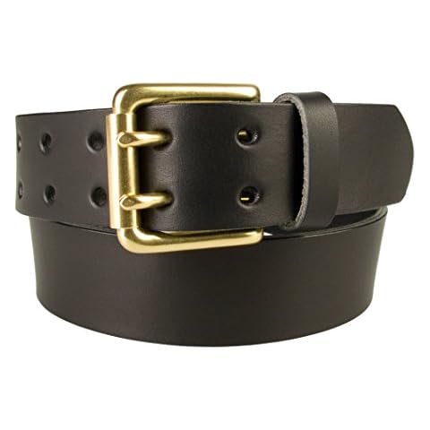 Black Leather Belt with Double Prong Buckle Cover