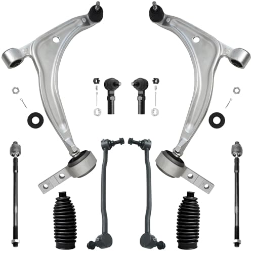 Image of Detroit Axle - Front End 10pc Suspension Kit for 2002-2006 Nissan Altima, 2004-2008 Maxima, 2 Lower Control Arms w /Ball Joints 4 Outer & Inner Tie Rods 2 Sway Bar Links 2 Boots Replacement