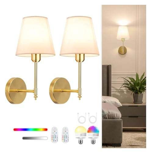 Aplique de pared para dormitorio y sala de estar con luz regulable sin cables dorada 2