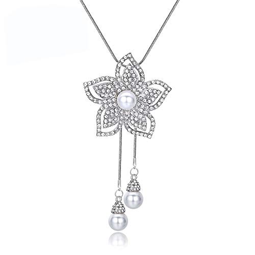 Image of Shining Diva Fashion Crystal Flower Stylish Long Chain Pendant Necklace for Women and Girls