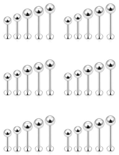 SCERRING 18-30PCS 14g Stainless Steel Balls Labret Monroe Lip Cheek Tragus Cartilage Helix Earring Ring Body Piercing Jewelry 8-16mm