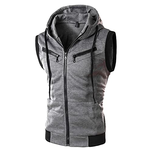 JEsilunmaMY Sleeveless Hoodies for Men Fashion Zipper Drawstring Hooded Vest Slim Fit Casual Cardigan Sweatshirt Waistcoat