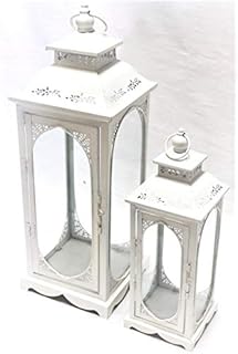 Cream Patterned Set of 2 TALL Lanterns Metal & Glass perfect for weddings