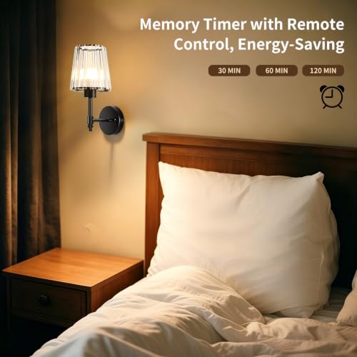 Image of Crystal Battery Operated Wall Sconce Set of 2, Rechargeable Wireless Wall Lights with 5200mAh Dimmable Bulbs and Remote,15 Colors Wireless Wall Lamps for Bedroom Living Room Hallway Decor-Clear black