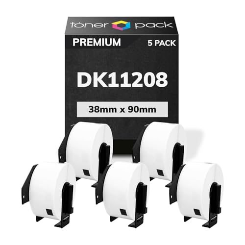 TONER PACK DK11208 Rollo de Etiquetas Dirección Precortadas 38 x 90mm DK-11208 para Brother QL 1000 1050 1050N 1060N 1100 500 560 570 580 600B 650TD 700 710W 720NW 800 810W 820NWB (5 Unidades)