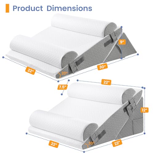 Image of Sasttie Wedge Pillow Set for After Surgery, 3PCS Adjustable Bed Wedge Pillow Headboard with Memory Foam Neck Cushion - for Acid Reflux, Sleeping, Neck & Back Support, Dark Grey & White