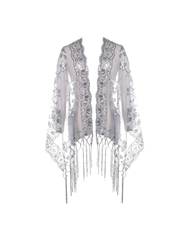 BABEYOND 1920s Shawl Wraps Sequin Fringed Evening Cape Wedding Bridal Shawl Scarf for Evening Dresses Party