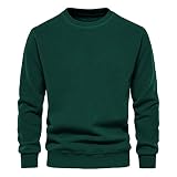 Couleur Unie Pullover Homme Mode Agneau Laine Ample Confortable Chaud Manches Longues Pull Homme Classique Col Rond Sweat-Shirt Homme Automne Hiver All-Match Basic Tops Homme F-Dark Green L