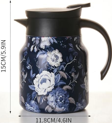 Raidley Vintage Floral Design Tea Thermos, Doresty Tea Pot with Built-In Infuser, Stainless Steel Thermal Carafe for Hot Beverages (Blue, Plastic Handle) - Image 6