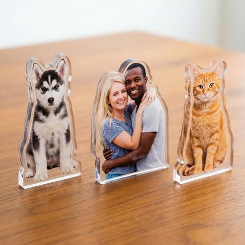 nuzzpawur Personalized Picture Acrylic Desktop Stand, Custom Dog Pet Family Couple Standee Desk Decor, Customize Present for Weddings Birthdays Christmas Mothers Day Fathers Day Anniversaries, 01