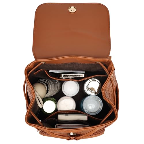 ELLE Compass 10L Vegan Leather Monogram Mini Backpack | Brown2