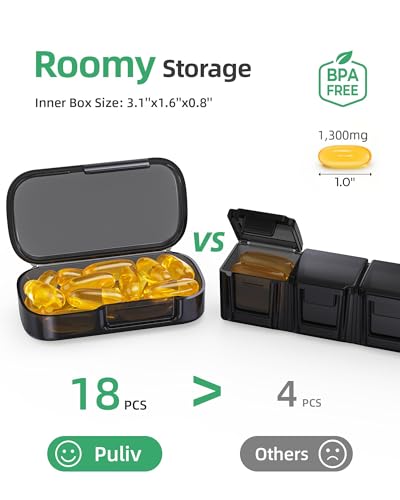 PULIV Pill Organizer with Large Capacity, Dual Protection Pill Box 7 Day, Arthritis Friendly Pill Case Easy to Open, Weekly Medicine Organizer for Vitamins, Medications, Fish Oils, Supplements (Black) - Thumbnail 2