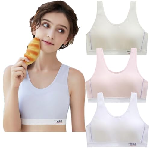 3Pack Girl Cami Training Bras for Girls 12-16 Sports Seamless Bra Design with Removable Padding Bras