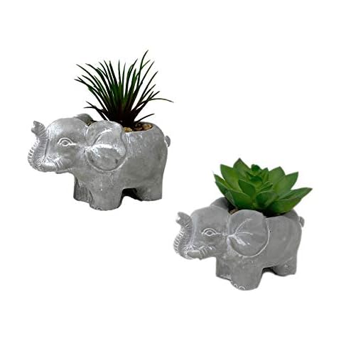 THE NIFTY NOOK Set of 2 New Good Luck Elephant Succulent Planter Pots with Artificial Plants for Your Home or Office, Table or Desk Decor Cover