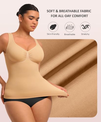 Image of FeelinGirl Women Shapewear Tank Top Tummy Control Compression Tanks V Neck Seamless Body Shaper Camisole Tops for Women