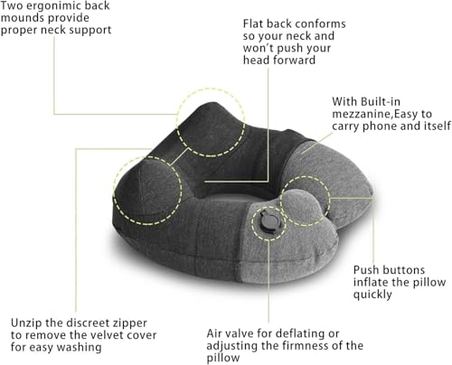 Image of Keemall Inflatable Travel Pillow, Premium Airplane Neck Pillow for Long Flight Sleeping, Soft 100% Cotton Travel Pillow for Plane Head Rest, Portable Traveling Essentials