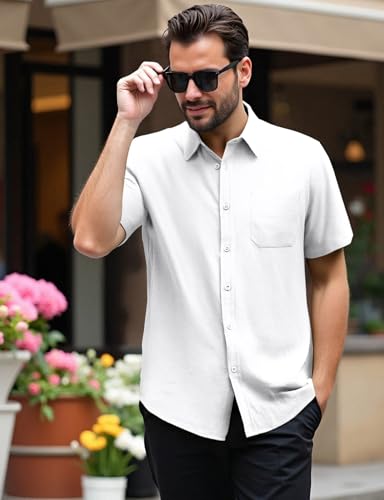 Mens Summer Cotton Linen Short Sleeve Button Down Shirt Casual Lightweight Tops with Pockets for Beach Vacation3