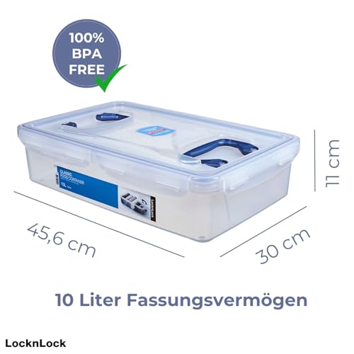 LocknLock PP CLASSIC Aufbewahrungsbox mit Deckel und Griffen | 10 L, 456 x 300 x 110 mm | 100 % Luftdicht | halbtransparenter Vorratsbehälter | Vorratsbehälter mit Deckel für Haushaltsgegenstände
