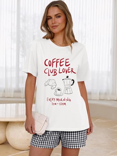 Image of LOGENE Women Two Piece Lounge Pajamas Set Oversized T-Shirts & Boxer Plaid Shorts 2026 Summer Casual Loungewear Comfy Outfits