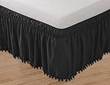 Celine Linen Luxury Top-Knot Tassle Pompom Fringe Ruffle Bed Skirt -Wrap Around Style- Elastic Bed...