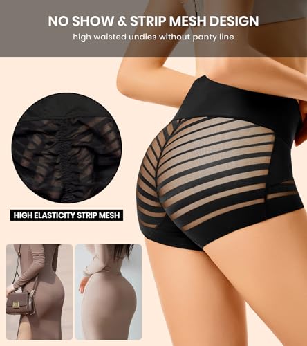 ASIMOON Tummy Control Boyshorts Underwear for Women Stretch High Waisted Shapewear Sexy Mesh No Show Panties for Ladies4