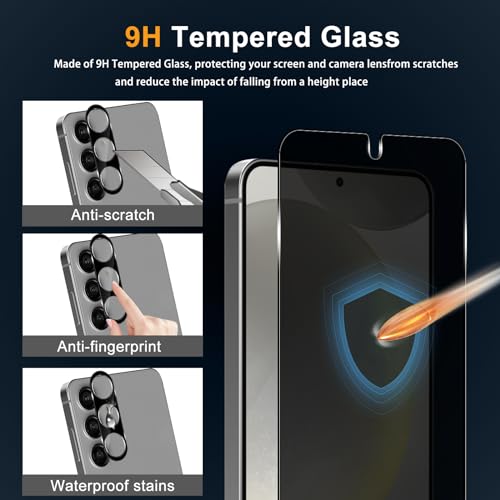 Privacy Beschermfolie + camerabescherming, compatibel met Samsung Galaxy S24 5G, pantserbescherming, glas, anti-spy folie, 2 + 2 stuks, 9H hardheid, anti-sprookfolie, inkijkwerende folie voor - Afbeelding 6