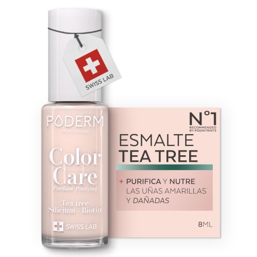 PODERM Esmalte de Uñas con Tea Tree - Rosa Pálido | 8 ML - Swiss Lab | Purifica, Aclara y Nutre Uñas Amarillas y Dañadas | Enriquecido con Té de Árbol, Silicio y Biotina | Creado por un Podólogo