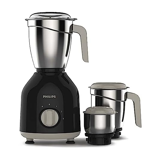 Philips HL7756/00 Mixer Grinder 750 Watt, 3 Stainless Steel Multipurpose Jars with 3 Speed Control and Pulse function (Black)