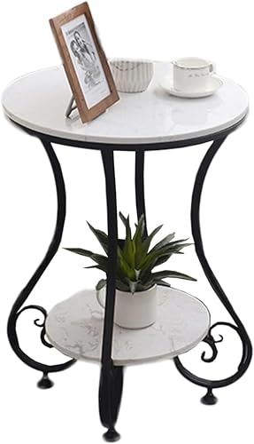 Image of Simple Modern Bedside Side Table with Farmhouse Accent Coffee Table, Engineer Top Metal Living Room Sofa, Round Table (White & Black)