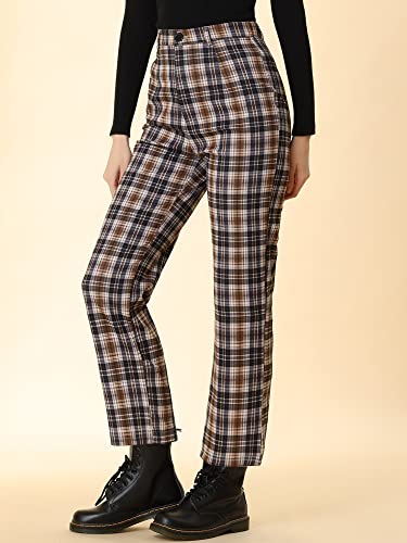 Allegra K Women's Plaid Pants High Waisted Vintage Tartan Checkered Cropped Casual Work Pants4