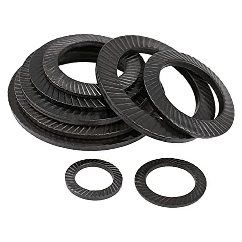 CONPHERON M16 Locking Washer Round Double Sided Serrated Lock Washer in Carbon Steel, Black Cover