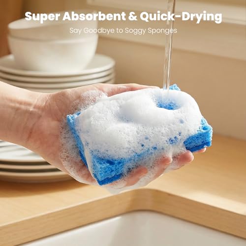 Image of Metflavor Kitchen Sponges, 6 Count, Dual-Sided Non-Scratch Scrub Sponge | Dish Scrubber, All-Purpose Cleaning