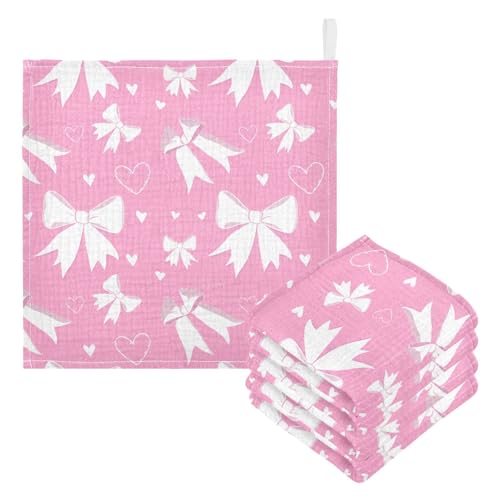 Kigai Cute Pink Bows Baby Washcloths,3pcs Ultra Soft Absorbent Towel,Newborn Bath Face Towel, Natural Reusable Baby Wipes for Sensitive Skin, Baby Registry as Shower