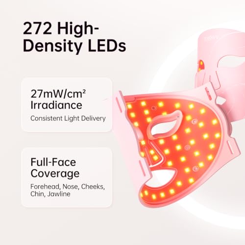 Image of Red Light Therapy for Face - Cordless LED Face Mask with 4 Light Modes (NIR 850nm, Red 630nm, Blue, Amber), 272 LEDs, 10-Min Timer, Rechargeable for Glowing Skin at Home (Pink) | 4 Modes, 272 LEDs, 27mW /cm, Full Face Coverage, 10-Min Timer, Home Use, visible results in 4 Weeks, Birthday Gift, Pink