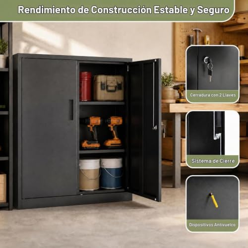 Miniatura 7 de Giantex Armario Archivador Con 2 Puertas, Armario Metálico Con 2 Estantes Ajustables Y Cerradura, 80 X 40 X 91 Cm, Mueble De Almacenamiento Para Garaje, Oficina, Taller