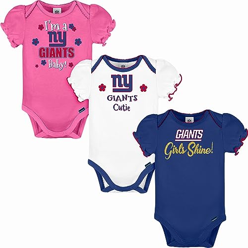 NFL New York Giants 3 Pack Ruffle Sleeve Team Bodysuit, blue/white/pink New York Giants, 3-6 Months