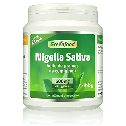 Greenfood Nigella sativa, 500 mg, dose élevée, 240 gélules - Sans additifs artificiels.