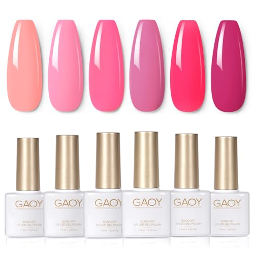 Image of GAOY Pink Gel Nail Polish Set, 6 Colors Neon Light Bright Baby Pink Soak Off UV Light Cure Gel Polish Kit for Salon and Nail Art DIY at Home